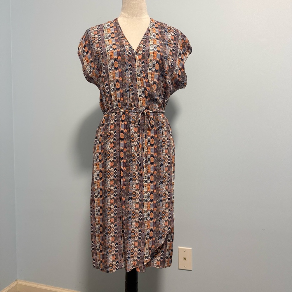 Tucker Women’s 100% Silk Wrap Aztec Dress Size M